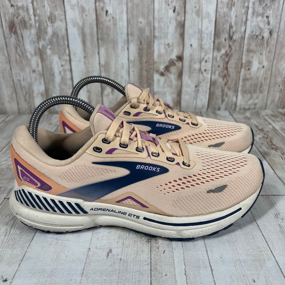 Brooks Adrenaline GTS 23 Womens 8 Peach Purple Navy Running Shoes 1203811B795